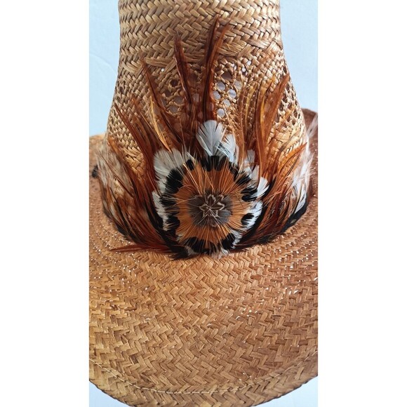 Vintage Levi's Hat Straw Cowboy 1970’s Original Feathers Sz Large Coastal Cowboy - Picture 8 of 10